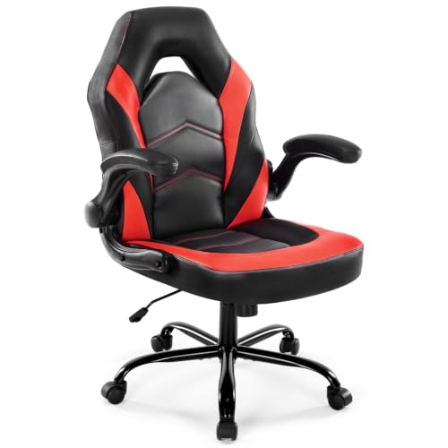 DUMOS Ergonomic Gaming Chair with Flip-Up Armrest Red