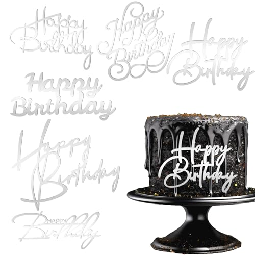 6 Piezas Happy Birthday Cake Topper Tarta Cumpleaños de Pastel Happy Birthday Decoracion de Pastel Espejo Acrílico Feliz Cumpleaños Decoracion Tarta Lateral Inserto para Fiesta Cake Topper Comunion