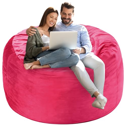 Homguava 4 FT Bean Bag Chair: 4' Bean Bags with Memory Foam Filled, Large Beanbag Chairs Soft Sofa with Dutch Velvet Cover-Pink