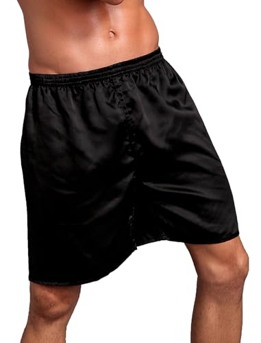 Black Silk Shorts Men Mid Elastic Waist Pajamas Shorts Comfy Satin Pjs Pants Sleepwear Boxer Shorts Sissy Lounge Sissy Panties Exotic Underwear Gay Black XXL2