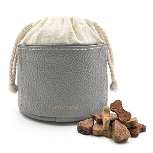 PETTASTIC Leckerlibeutel für Hunde - Praktischer Futterbeutel aus Kunstleder mit Clip für Hundetraining - Hochwertige Futtertasche für Spaziergänge - Training Belohnung für Vierbeiner (Grau)