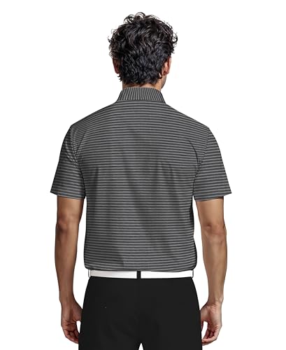PGA TOUR Men's Heather Feeder Stripe Short Sleeve Golf Polo Shirt, Moisture-Wicking, Sun Protection, Stretch Shoulder Seams2