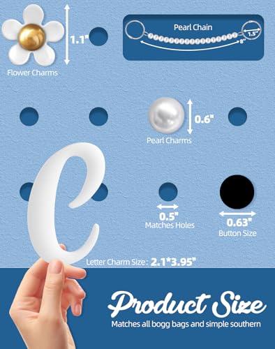 Flower Letter Charms for Bogg Bags Accessories Women Girls with Detachable Chain - Stylish Durable Decorative for Croc Simply Southern Totes Rubber Beach Bags C4