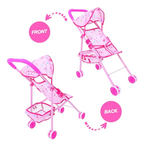 SOPOTUTU Puppenwagen mit Stabilem Metallrahmen und Einkaufskorb Kompakt Klappbar für Rollenspiele von Mädchen Ab Jahren Fördert Kreativität und Soziales Robust und Langlebig – Bild 4