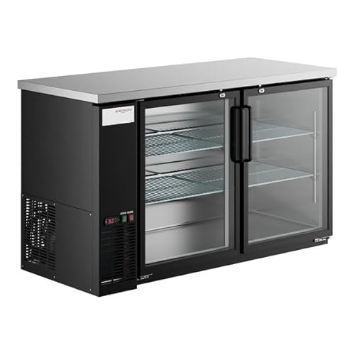 Image of Glownary 60-Inch Black Commercial Back Bar Refrigerator, 2-Door Glass Display, LED Lighting, Counter Height, Digital Controls, 17.3 Cu. Ft Capacity, Stainless Steel Top