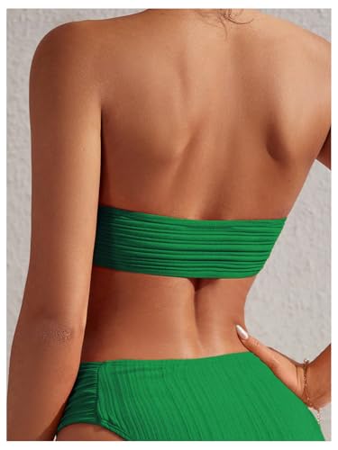 MakeMeChic Women's Twist Bandeau Solid Ruched Strapless Swimsuit Bikini Top3