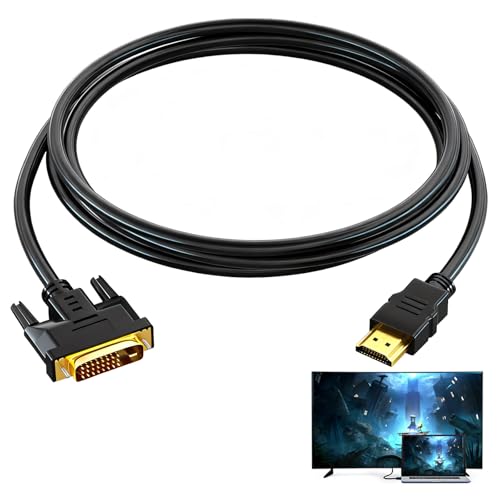 1,5m HDMI auf DVI Adapter Kabel, Bidirektionales DVI-D 24+1/HDMI Kabel f&uuml;r Monitor-Anschluss, Unterst&uuml;tzt Full HD 1080P, f&uuml;r PCs,PS4 und Xbox, DVD- und Blu-ray-Player sowie Fernseher und Beamer
