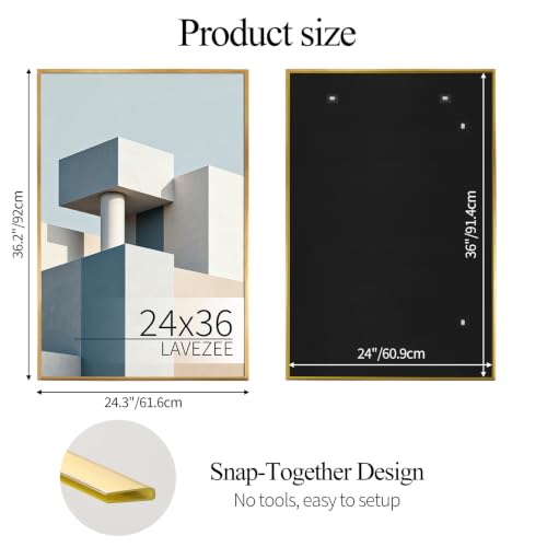 Image of Lavezee 24x36 Gold Poster Frame 6 Packs, Lightweight Poster Frames Display 24 x 36 Inch Photo Picture Artwork for Wall