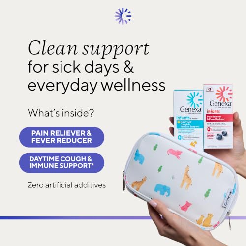 Image of Genexa Baby's First Sick Day Kit, Made Clean, Gift Set for Infant & Toddler | Acetaminophen + Cough Syrup with Agave & Zinc, Dye Free, 0% Artificial Additives, Pain, Fever Reducer + Cough, Immune Support