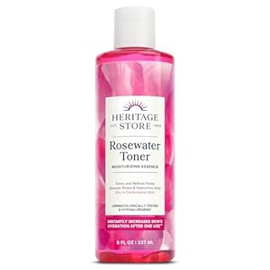 HERITAGE STORE Rosewater Facial Toner with Hyaluronic Acid, Dry to Combination Skin, Hydrating Toner Refines Pores, Minimizes Look of Fine Lines and Wrinkles, Hypoallergenic, Vegan, Cruelty Free, 8oz
