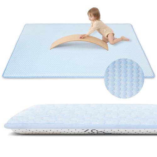 Huloo Sleep Baby Play Mat for Floor 1.3 Thick Memory Foam Cooling Floor Tummy Time Mat, Soft & Breathable, Non-Slip Rectangular for Toddlers' Playtime & Rest(Light Blue,79