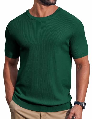 COOFANDY Men's Short Sleeve Soft Lightweight T Shirt Ribbed Knit Pullover Casual Basic Tops Green