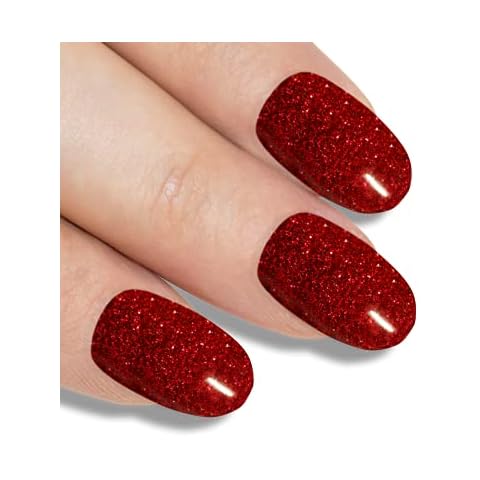 Bling Art Oval False Nails Fake Acrylic Gel Red Full Cover 24 Medium Tips Glue Cover