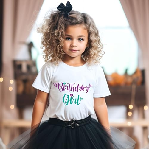 Image of Birthday Shirt Girls Toddler T-Shirts Unicorn Mermaid Birthday Tees Little Kids Top Outfit White Pink 2nd 3rd 4th 5th 6th 7th