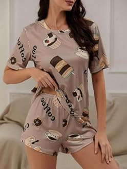 SMOWKLY Printed Cotton Blend Night Suit | Everyday Nightsuit | Night Dress | Shorts Set | Pyjama Set for Women