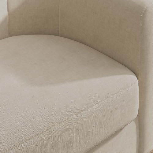 Image of BELLEZE Accent Barrel Chair, Set of 2 Linen Round Club Tub Sofa Corner Chair with Flared Legs and Cozy Soft Padding for Living Room Bedroom Waiting Room - Beige