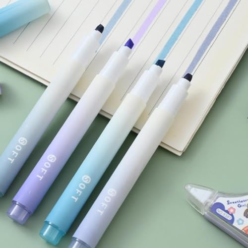 Image of Aesthetic Cute Highlighter Pen, Pastel Marker Set, No Bleed Marker Pens with Chisel Tip and Water-based Ink Quick Dry Pen for School /Office Supplies /Aesthetic Stationery (Set of 4) (Blue)