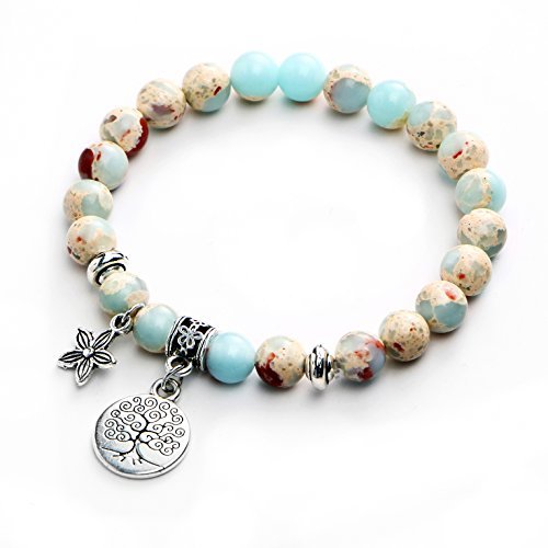Natural Healing Gemstone Tree of Life Healing Stone Unisex Bracelet Charms Bead Flower Charm for Bracelet Buddhism Gifts for Unisex