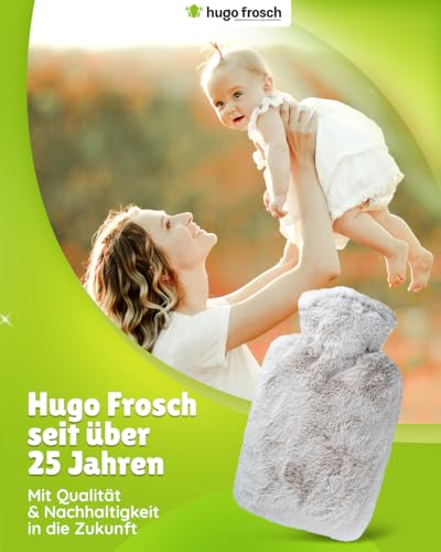 Hugo Frosch Wärmflasche Klassik 1,8l – Made in Germany – mit kuscheligem Flauschbezug Taupe – große, auslaufsichere Bettflasche – langlebig & mit waschbarem Bezug