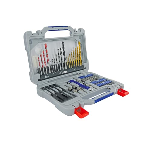 TIVOLY - Drill + Bit Set - for Drilling and Screwing - 60 Piece Case : 8 Metal Drills, 7 Wood Drills, 4 Wood Bits, 4 Concrete Bits, 1 Bit Holder + 30 Bits