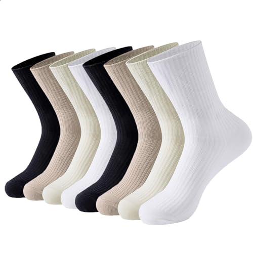 4 Pairs Women's Medium Calf, Thin, Premium Cotton Socks - Aesthetic Sports Socks for Casual Wear, Knitted, Brown
