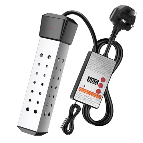 WADEO Thermoplongeur Électrique 2500W - Chauffe-Eau d'Immersion avec Minuterie, Contrôle Température et Arrêt Automatique - Acier Inoxydable