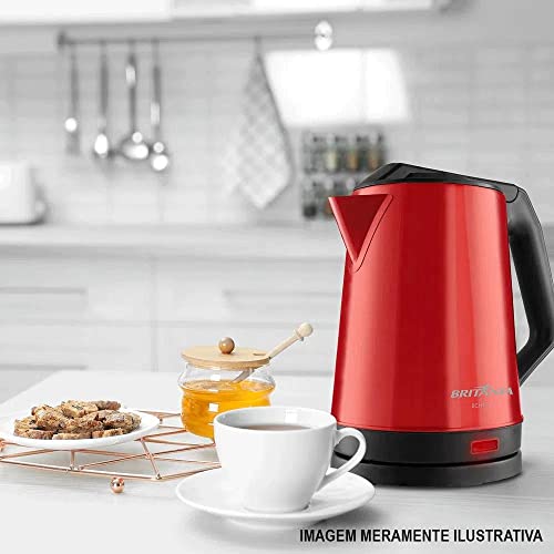 Chaleira Elétrica Britânia, Vermelha, Acabamento em Aço Inox, 1,9L BCH12V 127V