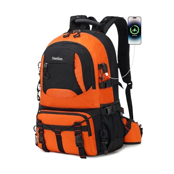 Nerlion 40L Hiking Backpack Travel Backpack for Men Women Camping Waterproof Outdoor Hiking Daypack Lightweight Backpack (Orange)