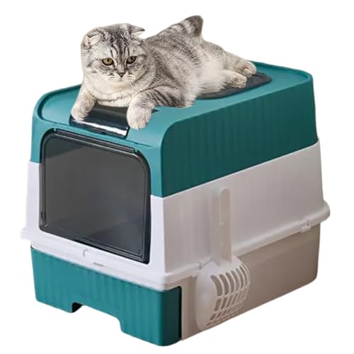 Caja De | Arenero Cubierto para Gatos con Tapa Y Rejilla Filtradora - Diseño Plegable para Esquina Incluye Pala, Recinto Cerrado para Interiores Y Viaje