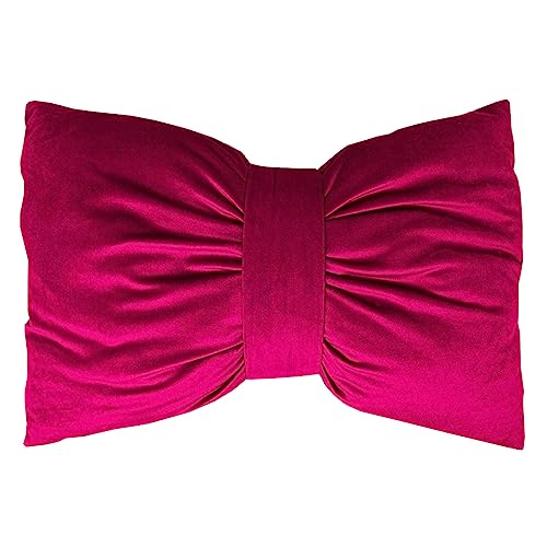 SaRani Cuscino Velluto Fiocco Tinta Unita 50x40 cm Divano Arredo Casa (Fucsia)