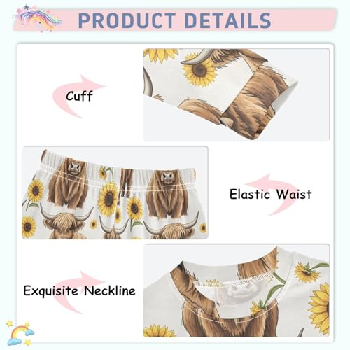 Pajama Sets Long Sleeve Highland Cow and Sunflower Autumn Soft Comfy Sleepwear 2 Piece PJS 3-8T4