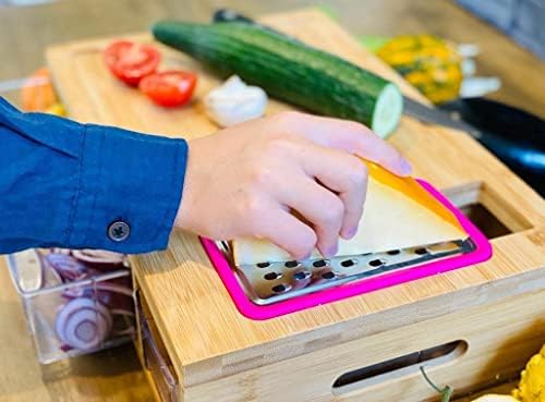bensko Bamboo Chopping Board with 4 Drip Trays and Bamboo Lids Including 4 Grater Kitchen Board Set Made of High-Quality Bamboo Wood Chopping Board with Crumb Tray with Mobile Phone Holder