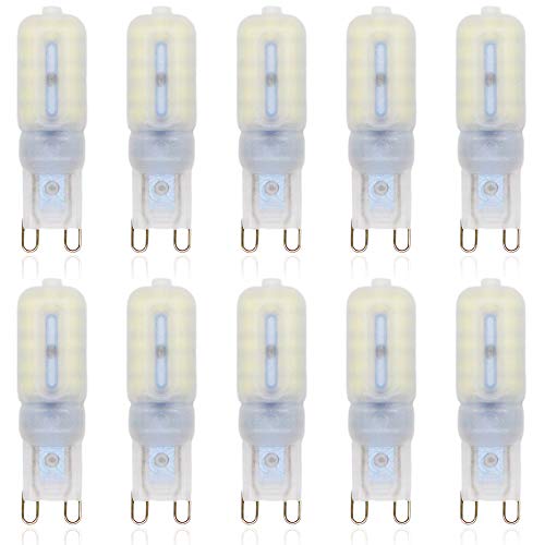 10 bombillas LED G9 de 5 W, 400 lúmenes, sin parpadeo y 6000 K, luz blanca fría G9, repuesto de 40 W, G9, ángulo de haz de 360° [Clase energética A++]