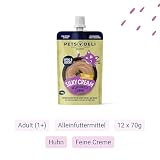 Pets Deli Silky Cream Katzen Nassfutter Quetschbeutel Huhn, schleckbar, geeignet für Katzen ohne Zähne, getreidefrei, ohne Zucker, 12x70g, Premium Qualität