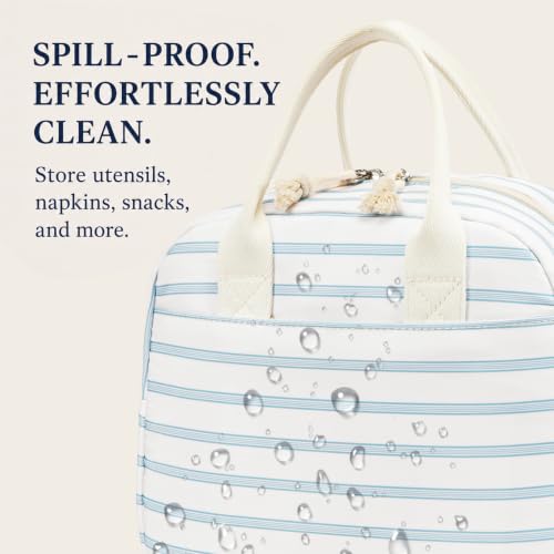 Image of LOVELYWIND Lunch Box for Women, Insulated Lunch Bag, Blue Stripe Tote