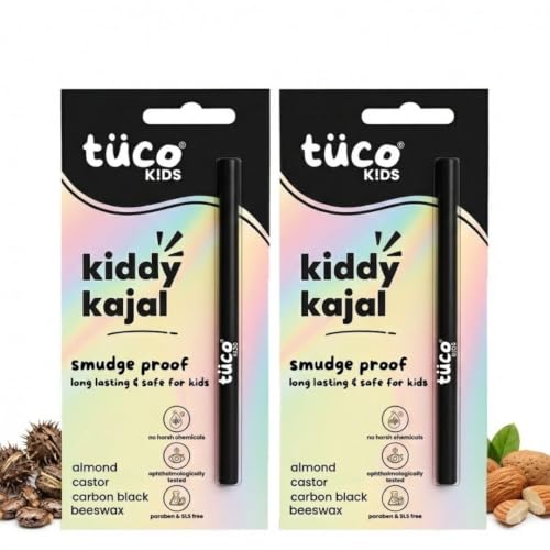 Image of TuCo Kids Matte Kajal With Castor Oil & Almond | Safe Kajal For Babies | Water-Proof, Preservative-Free & 100% Lead-Free | No Added Harmful Chemicals, Black | Pack of 2