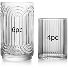 Set of 10 2 Types Vintage Glassware - 14oz & 9oz Ripple Drinking Glasses, Art Deco Glassware Highball Glass Cup, Classic Thick Bottom Cocktail Glasses, for Bar Beverages Ice Coffee Water Juice