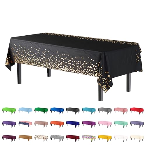 Exquisite Party Solids Black & Gold Dot Rectangular Plastic Tablecloth - 54X108 Inch Pack of 4