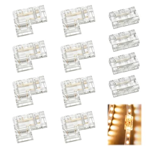 Aihoom 12pcs COB LED Strip Connectors Kit, 8 L-Shape Corner and 4 Straight Solderless Connectors for 8mm Width 2-Pin COB LED Strip Lights, Quick and Easy Connection for Non-Waterproof Tape Light