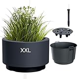 MELTOM Blumentopf mit Einsatz & Bewässerungssystem – Rund & Modern – Frost- & UV-beständig – Kunststoff Pflanzkübel für Innen & Außen – Größen: L, XL, XXL (Anthrazit, XXL)