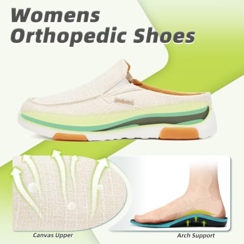 Image of OrthoComfoot Women's Arch Support Shoes,Plantar Fasciitis, Foot and Heel Pain Relief, Orthopedic Boat Shoes for Diabetic Bunions