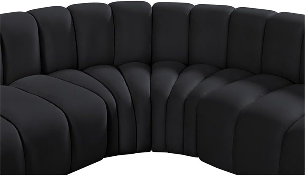 BOWERY HILL Contemporary Modular Sectional, 133" W x 54" D x 30" H, Soft Black Velvet Upholstery, Deep Channel Tufting, Attachment Latch, Versatile Living Room Seating