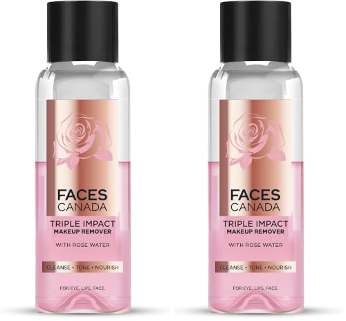 Image of FACESCANADA Triple Impact Makeup Remover, 120 Ml | With Rose Water | 3-In-1 Cleanse, Tone & Nourish | Deep Cleanses & Removes Makeup For Eyes, Lips & Face | Bi-Phasic Formula (Pack of 2)