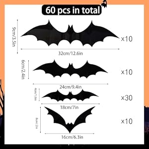 60PCS Halloween 3D Bats Decoration Halloween Large Bats Wall Decor 4 Different Sizes Realistic PVC Scary Black Bat Sticker for Home Decor DIY Wall Decal Bathroom Indoor Halloween Party Supplies 60PCS Halloween 3D Bats Decoration Halloween Large Bats Wall Decor 4 Different Sizes Realistic PVC Scary Black Bat Sticker for Home Decor DIY Wall Decal Bathroom Indoor Halloween Party Supplies