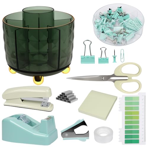 RAWILL Green Office Desk Accessories,10 Pcs Sage Green Desk Organizer Set,360&deg; Rotating Pen...