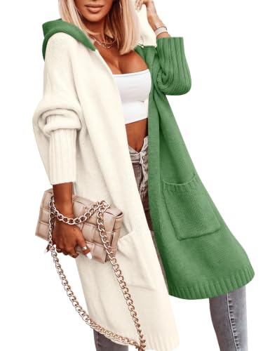 Image of Aoysky Womens Long Cardigans Cable Knitted Open Front Oversized Hooded Outerwear Sweater Coat