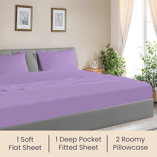 Image of SGI Bedding 80 inchx98 inch 4 Pc Texas King Sheet Set 600 TC 12 inch Deep, Lilac