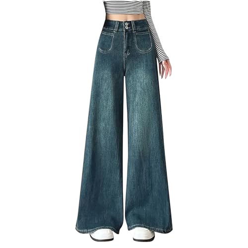 2025 Vaqueros Mujer,Pantalones Vaqueros Mujer de Pernera Ancha Cintura Alta con Botones Pantalon de Mezclilla Rectos Informales de Moda Casual Versátiles Jeans con Bolsillos