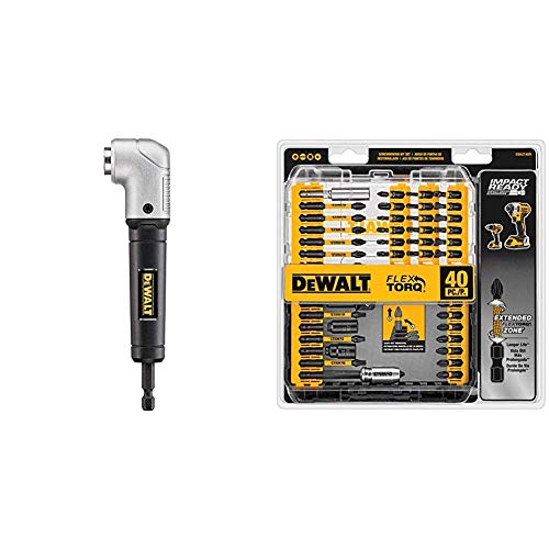 DEWALT Right Angle Attachment, Impact Ready (DWARA120) & Screwdriver Bit Set, Impact Ready, FlexTorq, 40-Piece (DWA2T40IR),Black/Silver IMPACT READY FlexTorq Screw Driving Set, 40-Piece