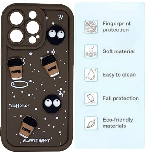Image of GoldKart Back Case Cover Compatible for iPhone 15 Pro Max | Cute Fun Cartoon 3D Ball Coffee Silicone Case | Full Body Protection Back Cover for iPhone 15 Pro Max - Brown